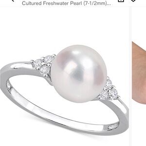 Macy's Silver Ring with Pearl and Crystal Accents